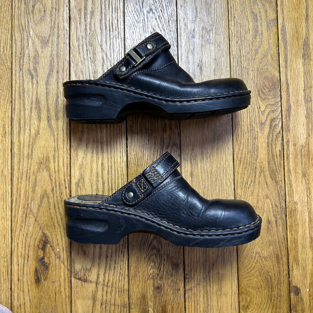 Browns‎ Landing Womens Black Leather Clogs Mules Platform Buckle Shoes Size 8.5